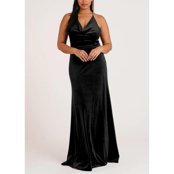 Jenny Yoo Cowl Neck Velvet Bridesmaid Gown Black Sullivan Maxi Dress - Picture 1 of 10